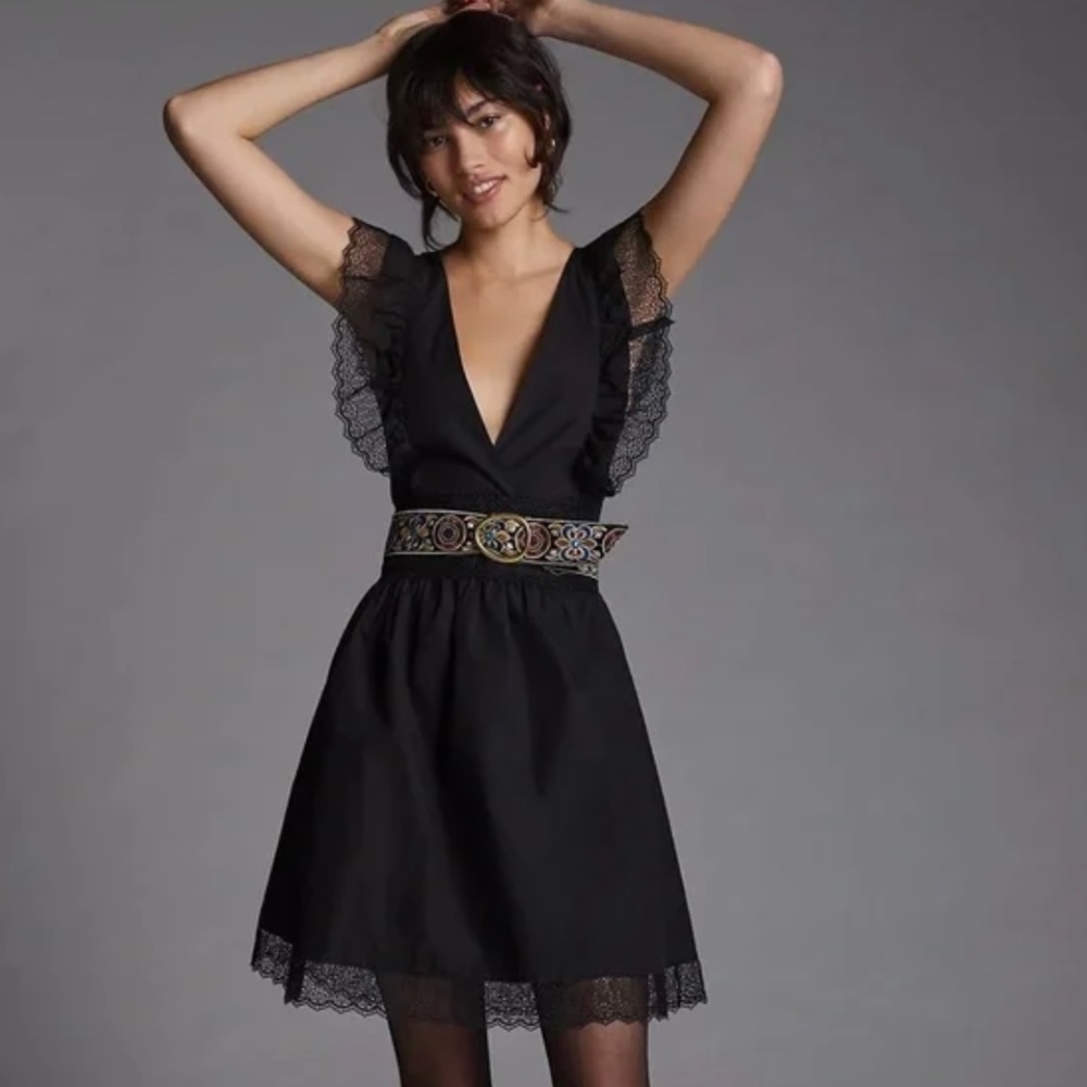 Anthropologie Magali Pascal V-Neck Lace Mini Dress